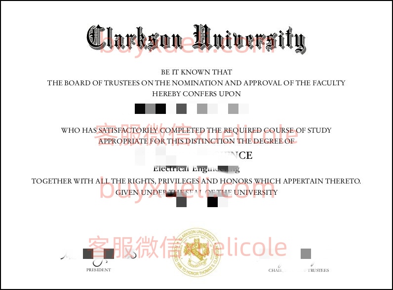 办理克拉克森大学英文毕业证书，美国线上购买克拉克森大学毕业文凭,添加专业客服微信（xuelicole）咨询下单流程,克拉克森大学毕业证书模版图,办美国真实留信认证