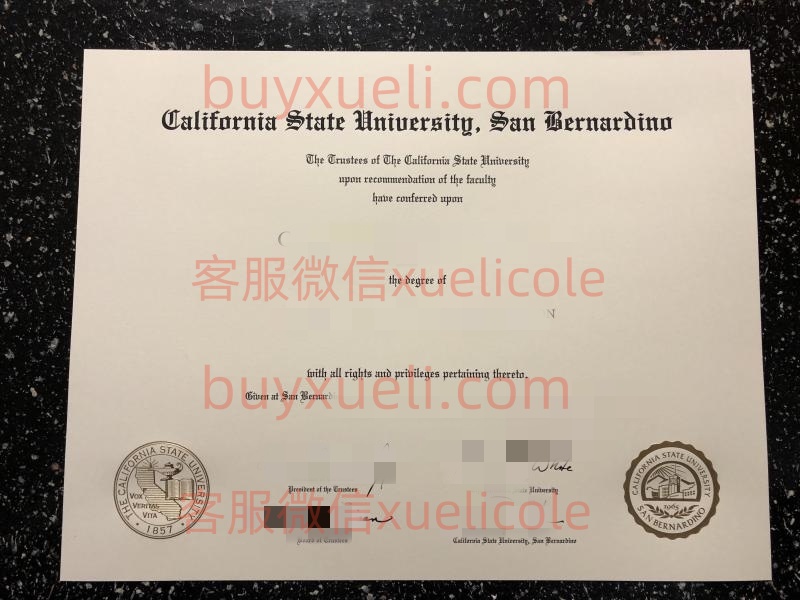办理加州州立大学圣贝纳迪诺分校CSUSB英文毕业证书，美国线上购买Cal State San Bernardino毕业文凭,添加专业客服微信（xuelicole）咨询下单流程,加州州立大学圣贝纳迪诺分校毕业证书模版图