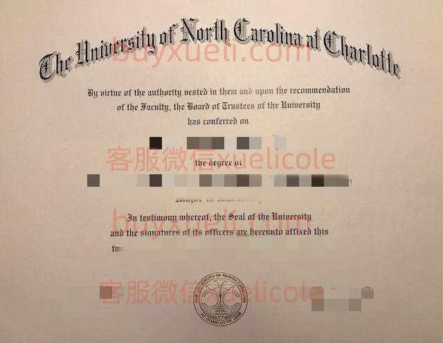 办理北卡罗来纳大学夏洛特分校UNCC英文毕业证书,美国线上购买UNC Charlotte毕业文凭,添加专业客服微信(xuelicole)咨询下单流程,北卡罗来纳大学夏洛特分校Charlotte毕业证书模版图