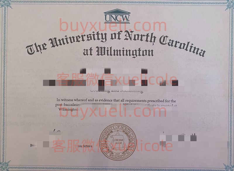 办理北卡罗来纳大学威尔明顿分校英文毕业证书，美国线上购买UNCW毕业文凭,添加专业客服微信（xuelicole）咨询下单流程,UNC Wilmington毕业证书模版图,办美国真实留信认证