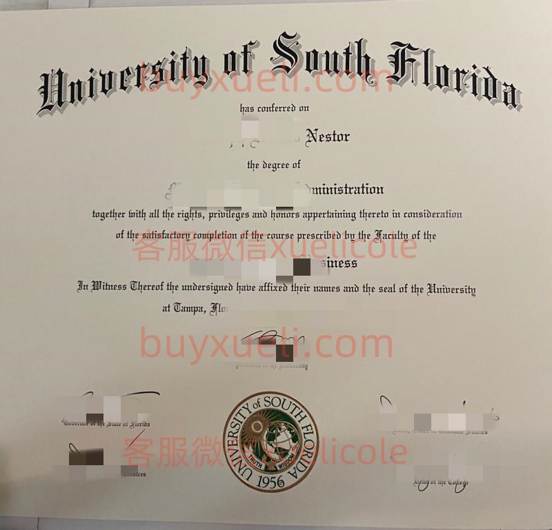 办理南佛罗里达大学USF英文毕业证书，美国线上购买南佛罗里达大学毕业文凭,添加专业客服微信（xuelicole）咨询下单流程,南佛罗里达大学USF毕业证书模版图,办美国真实留信认证