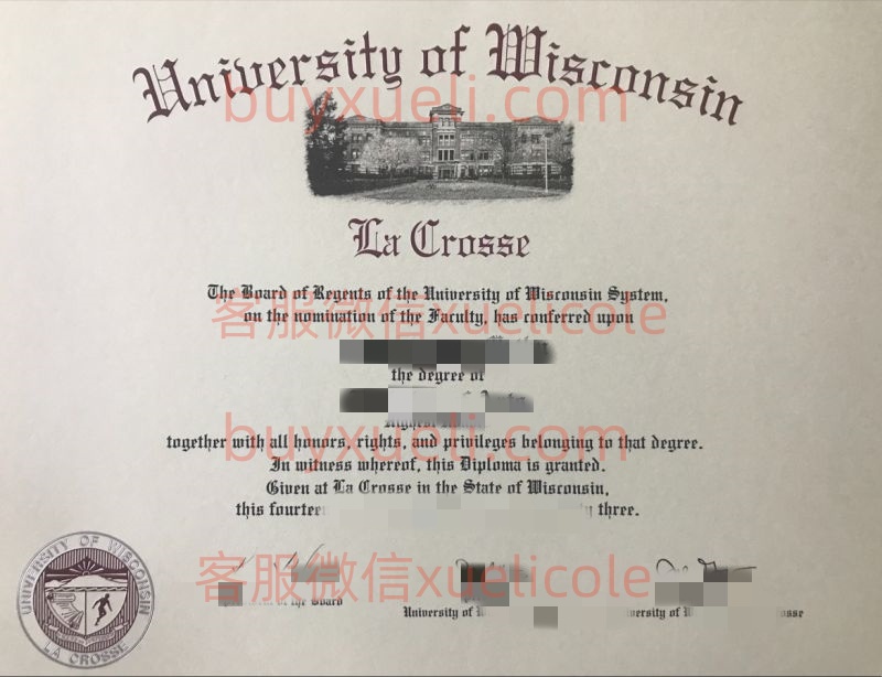 办理威斯康星大学拉克罗斯分校UW–L英文毕业证书，美国线上购买UW–La Crosse毕业文凭,添加专业客服微信（xuelicole）咨询下单流程,威斯康星大学拉克罗斯分校La Crosse毕业证书模版图