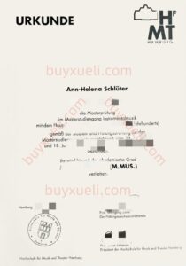 购买汉堡音乐与戏剧学院毕业证书,在线查看HfMT文凭图片,原版制作德国汉堡音乐与戏剧学院学位证书,德国文凭认证,在线查看德国最大的音乐高校汉堡音乐与戏剧学院毕业证样本