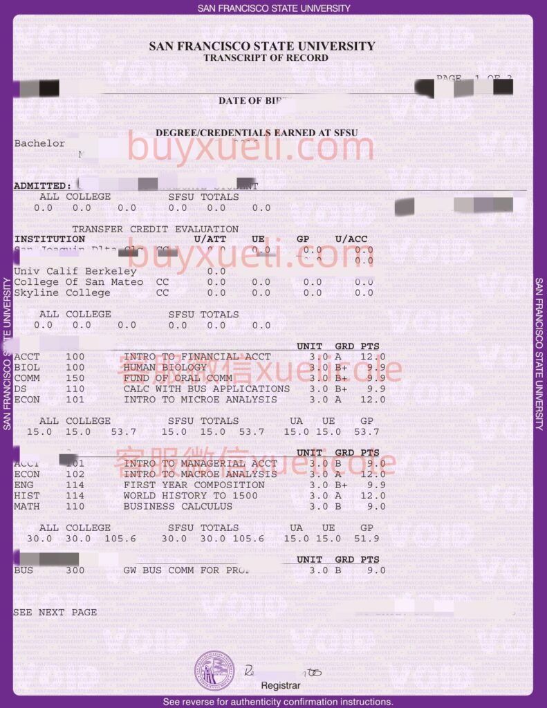 办理旧金山州立大学transcript，购买美国旧金山州立大学本科成绩单,订购美国旧金山州立大学成绩单，旧金山州立大学transcript,美国大学历届原版成绩单制作,线上购买旧金山州立大学原版密封成绩单