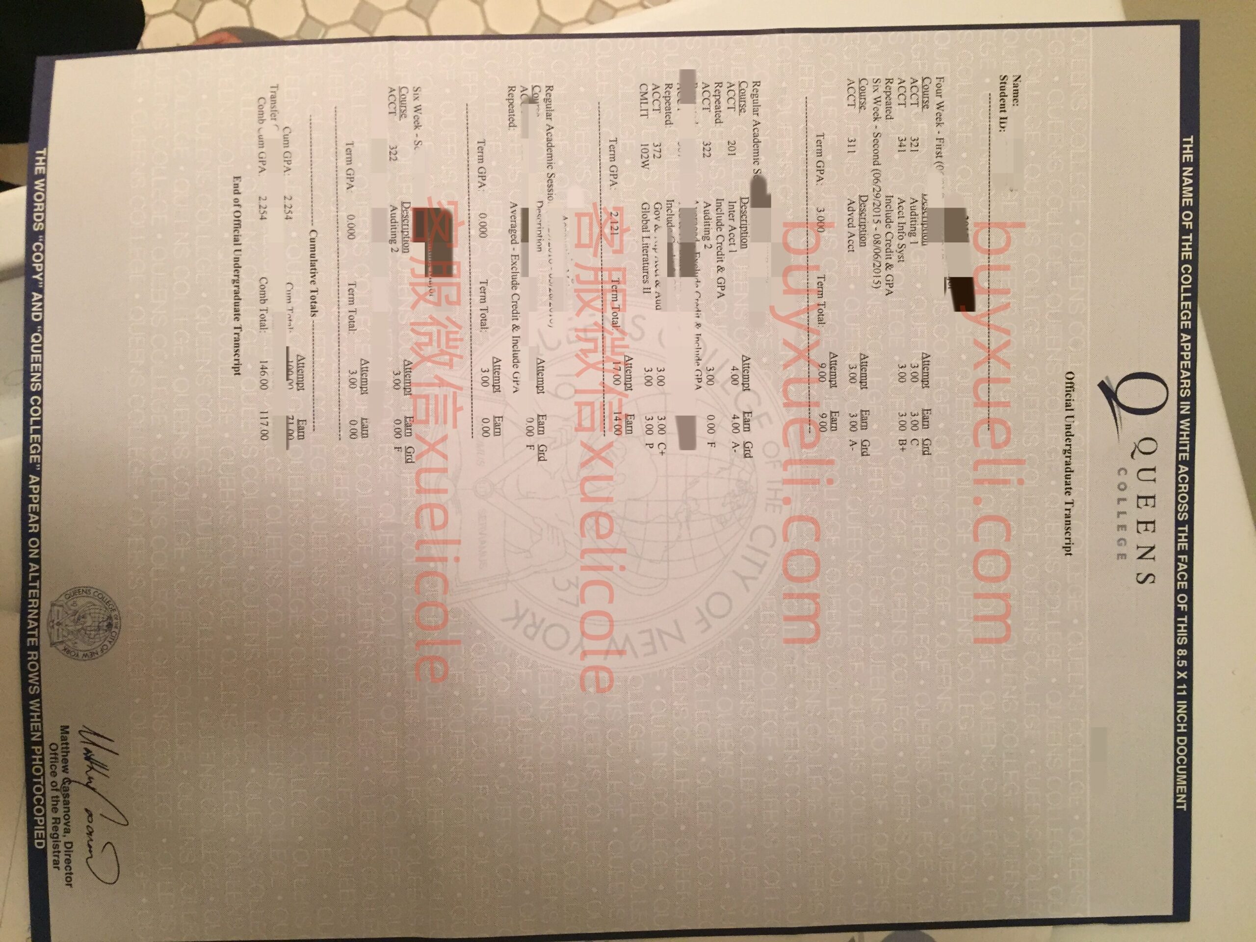 办理纽约市立大学皇后学院QC成绩单,在线购买美国Queens College成绩单，修改皇后学院成绩单,做一皇后学院官方成绩单要多久,订购美国纽约市立大学皇后学院新版成绩单，QC transcript